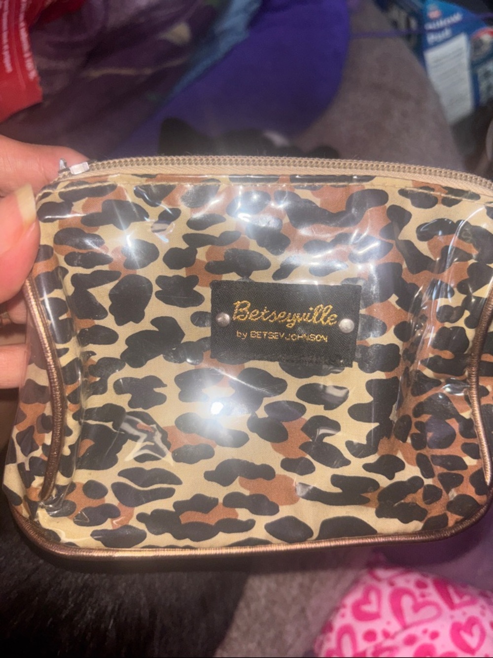 Leopard Print Cosmetic Pouch - Brown/Black
